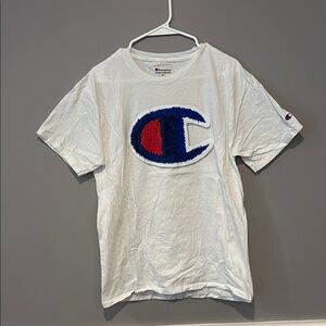 Champion White Tee with Blue and Red Logo